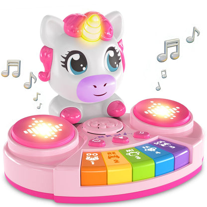 DPDos Unicorn Baby Piano Toy with Animal Sounds, Light Up Musical Keyboard, Educational Toddler Learning Toys for 1 Year Old Girl, Birthday Gifts 6+ Months