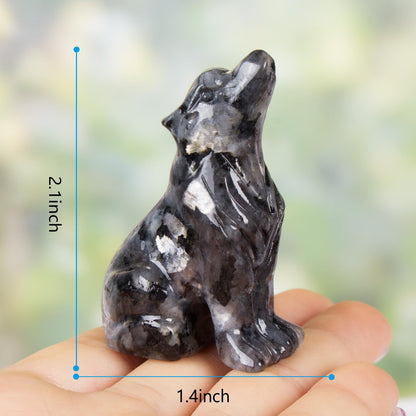 Ytbeoxk 2 Inch Shimmer Stone Wolf Crystal Statue Wolf Decor Healing Crystal Wolf Figurines Hand Carved Stone Energy Gemstones for Luck Statue in Home and Office Meditation