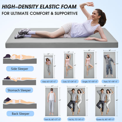 CYMULA Memory Foam Camping Mattress Pad,3 in Sleeping Pad for Camping,Non-Slip Bottom Floor Bed Floor Mattress for Adults,Portable Roll up Mattress Sleeping Mat for Car Travel,Guest Bed (Cot 72 * 24)