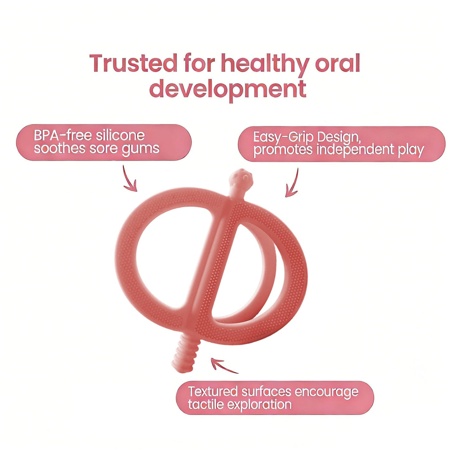 Baby Teething Toys Easy to Hold - 100% Food Grade Silicone Teething Ring for Babies 0-18 Months - BPA Free Teething Pain Relief for Infants 3-6-12 Months,Yellow&Pink