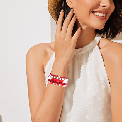 RISHEGAE Crystal Heishi Beaded Bracelet for Women Stackable Bracelet Layering Friendship Summer Stretch Bracelets for Women