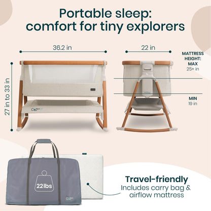 Tutti Bambini CoZee® Air Baby Bassinet & Bedside Sleeper - Rocking Bassinet for Baby, Fast-Folding with Travel Bag, Deluxe Airflow Mattress & 6 Mattress Heights, 0-6 Months (Walnut & Ecru)