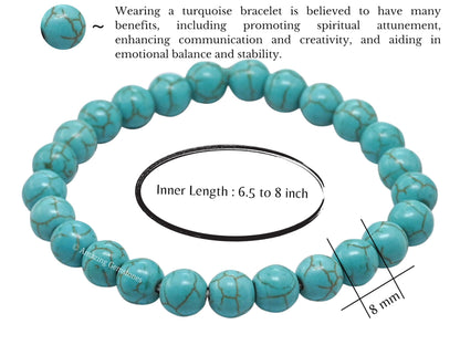 Amazing Gemstone Crystal Bracelet for Women Men's Gifts - Protection Healing Crystal Bracelet - 8mm Gemstone Beaded Stretchable Bracelet Pulseras Para Hombres Mujer Stocking Stuffers Mothers Day Gift (Manmade Turquoise)