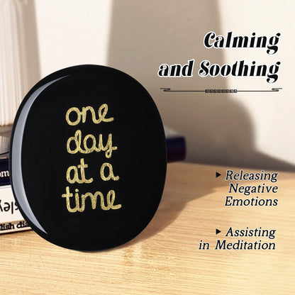 QINJIEJIE One Day at A Time Black Obsidian Worry stone Healing Crystal Thumb Stone Thinking of You Gifts for Anxiety Relief Items You Got This Inspirational for Friend Encouragement Gift for Women Men