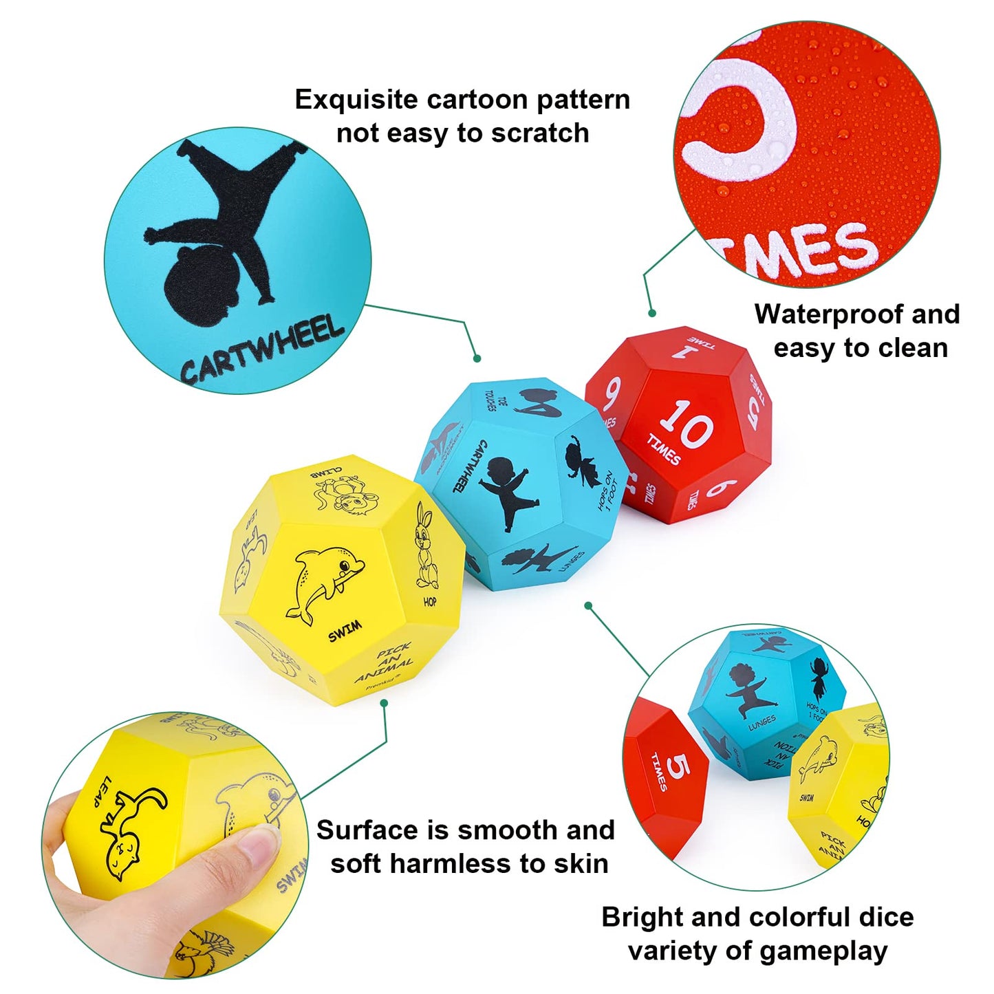 Premkid Exercise Dice for Kids,12-Sided Giant Foam Yoga Dice Games for Indoor and Outdoor Use, Kids Exercise Equipment for Classroom and Physical Education Learning and Preschool Games