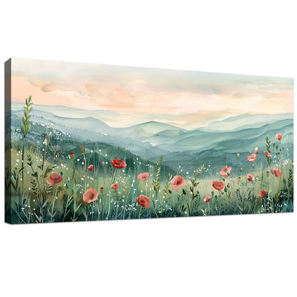Tucai Decor Floral Landscape Canvas Wall Art 20 x 40 inches Poppies in Mountain Valley Home Decor Art Prints for Living Room Bedroom Office Ready to Hang
