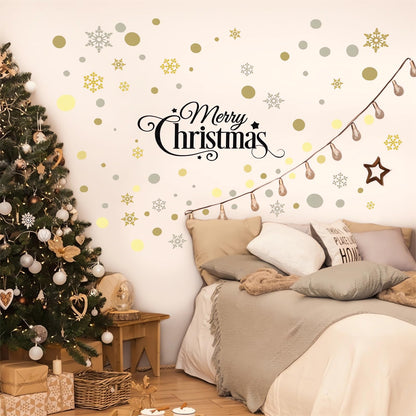 Christmas Gold Brown Gray Polka Dot Snowflake Wall Stickers,sacinora DIY Circle Art Wall Decal Removable Vinyl Peel and Stick for Christmas Party Living Room Bedroom Nursery Children's Room Decoration