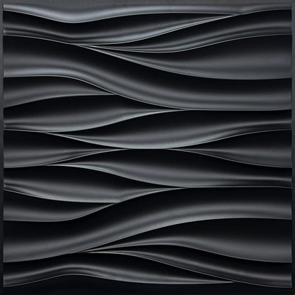 STICKGOO Black 3D Wall Panels, Wave Design Textured PVC Wall Panels, 19.7''x19.7'' Modern Accent Wall Panels for Interior Wall Decor Bedroom Office Living Room