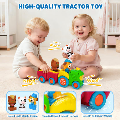 Animal Farm Tractor Toy for Toddler 1 2 3 Years Old, Musical Tractor Set with 3 Farm Animals, Montessori Learning Toy with Lights and Sounds, Christmas Birthday Gifts for Boys Girls 12 18 24 Months