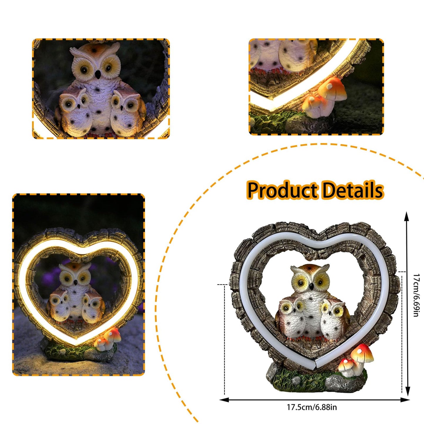 xxoasis Solar Owl Garden Statue, Outdoor Waterproof Handmade Resin Statue Solar LED Lights, Warm Owl Family Decoration, Suitable for Roads, Yards, lawns