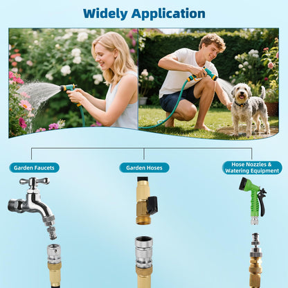 Hibbent Swivel Garden Hose Quick Connector, 360° Rotatable Faucet Hose Quick Connect Fitting, Solid Brass 3/4 Inch GHT Thread, Female and Male Adapter (2 Sets)