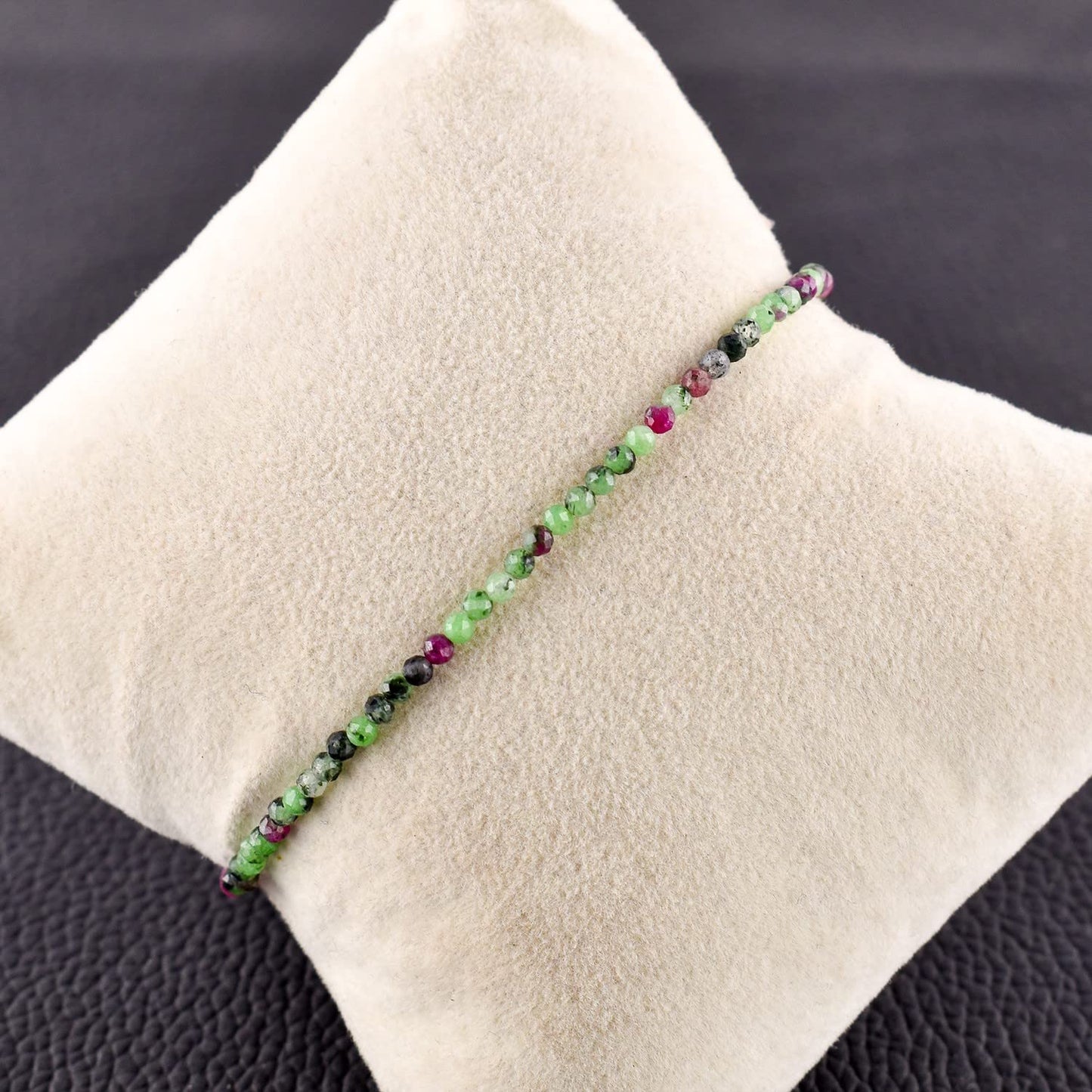 QNAVIC Ruby Zoisite Choker Bracelet for Women – Dainty Micro Round Beads, 8" Silver-Plated Chain, Healing Chakra Crystal Jewelry, Birthstone Gift for Her