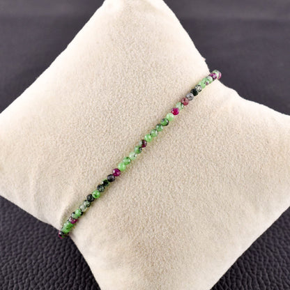 QNAVIC Ruby Zoisite Choker Bracelet for Women – Dainty Micro Round Beads, 8" Silver-Plated Chain, Healing Chakra Crystal Jewelry, Birthstone Gift for Her