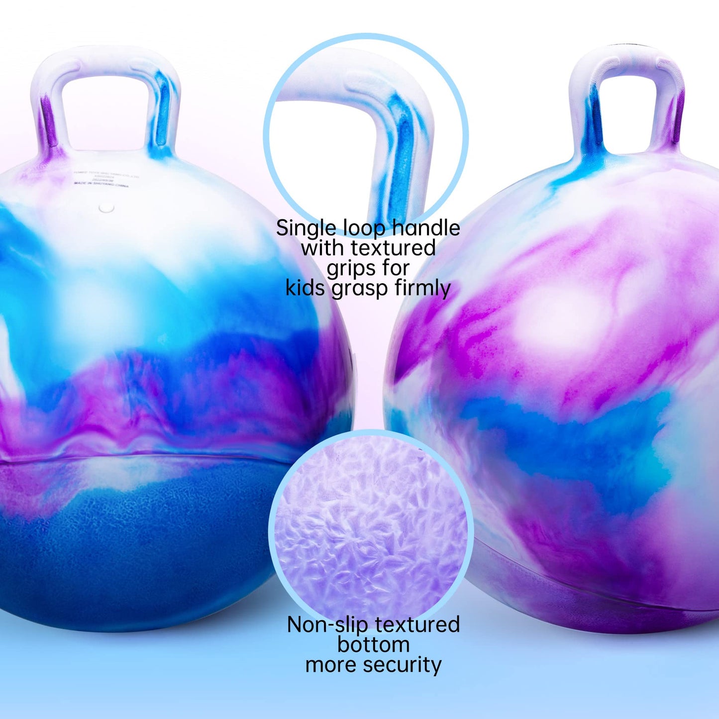 ZOOJOY Hopper Ball, Hopping Toys for Kids, 20 inch Bouncy Ball with Handle for Boys Girls Aged 5-12, Inflatable Clouds Bounce Hopper Toy with Pump