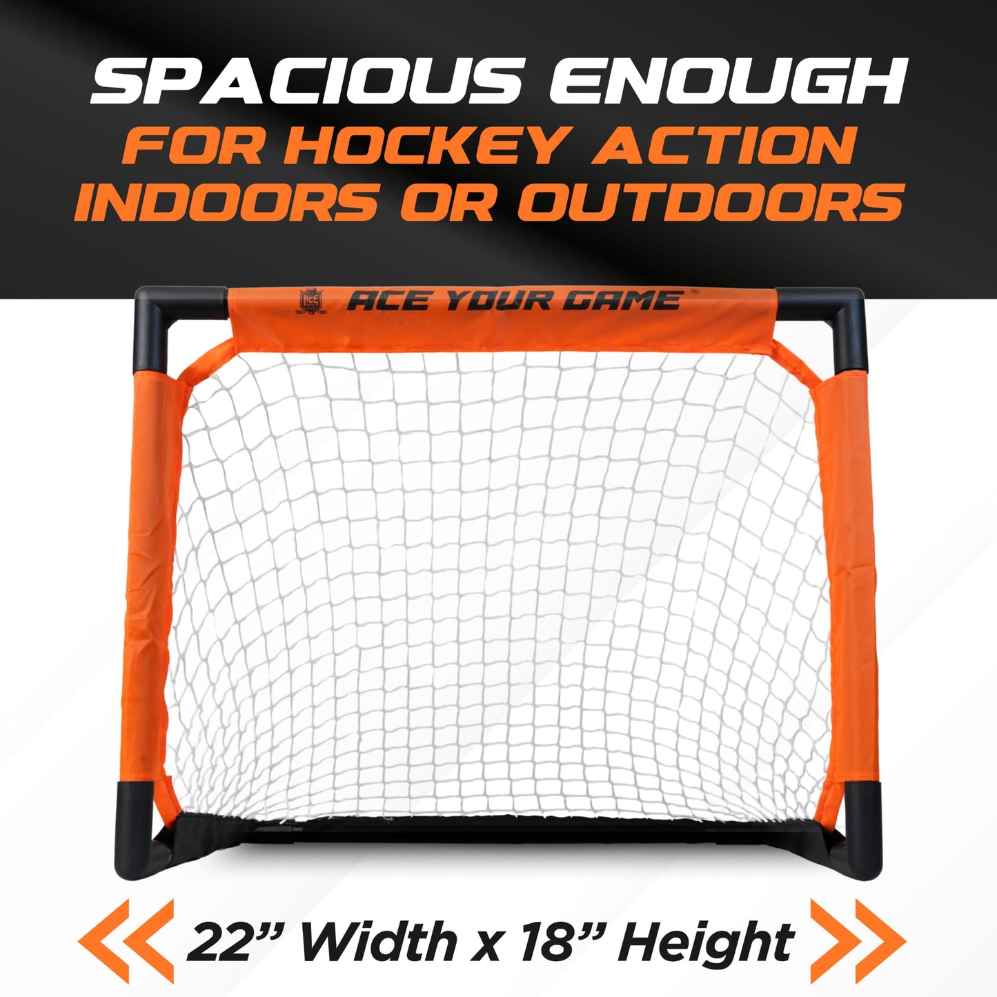 ACE HOCKEY - Shinny Hockey Set - Complete 2-Player Indoor/Outdoor Kit - Knee Hockey Goal Set (1) Goal, (2) Mini Sticks, and (4) Foam Balls - Mini Hockey Set