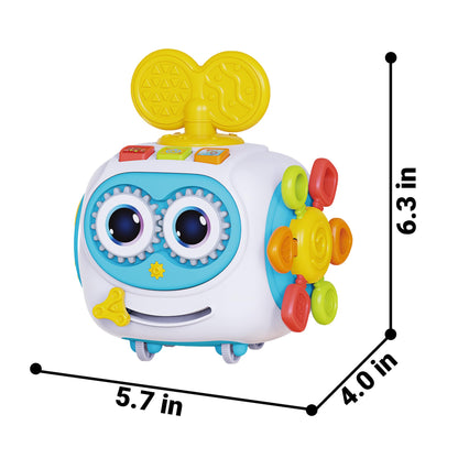MoraBaby Robot Musical Busy Cube for Toddlers 1-3 Years Old, Montessori 6-in-1 Activity Cube with Lights & Sounds, Wheels for Tummy Time & Crawling Training, Birthday Gifts for Baby boy & Girl