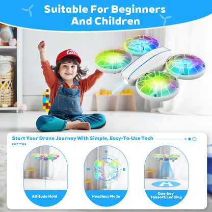 FORESTDREAM Kids Mini Drone Toy with Lights, Easy Fly RC Quadcopter for Beginners, 3D Flips, Altitude Hold, Headless Mode, Safe Propeller Guard, Gift for Boys and Girls (White)
