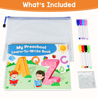 Preschool Learning Activities Educational Workbook, Learn to Write Alphabet Practice Book, Tracing Letter Number Colors Shapes Autism Learning Materials, Great for Kindergarten Preschool Classroom.