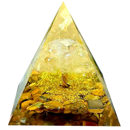 Saefheled Tree of Life Orgone Pyramid,Natural Energy White Crystal Tiger's Eye Stone Orgonite Healing Crystal Pyramid,for Reduce Stress,Balance Chakra,Meditation Attract Luck,Wealth Health(6cm)