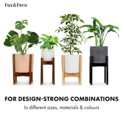 Fox & Fern Mid Century Plant Stand — 14.9 Inch Fixed Size Wooden Plant Stand for Indoor Planters (Not Included) - Extra Large Flower Pot Holder for Indoor Big Pots - Plug In Design - Acacia
