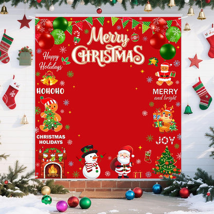 AIBIIN Red Merry Christmas Backdrop Banner for Happy Holiday Christmas Party Decoration, Red Santa Claus Candy Background for Winter Xmas Party Decorations 70.8x78.7 inch