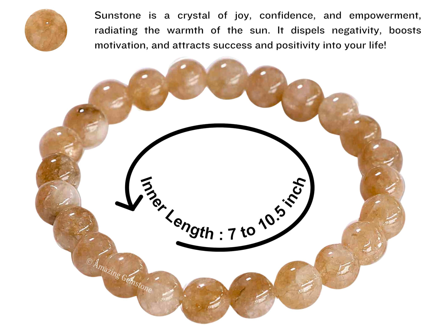 Amazing Gemstone Sunstone Bracelet for Women Men's Gifts - Protection Healing Crystal Bracelet - 8mm Gemstone Beaded Stretchable Bracelet (Regular)