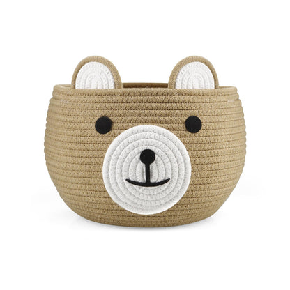 PandaEar Cotton Rope Baby Basket, Baby Gift Basket Nursery Laundry Organizer with Cute Bear Design for Storage Infant Newborn Essentials, Diaper Caddy with Handle (Brown)