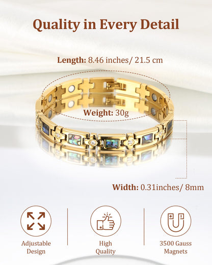 MagEnergy Magnetic Bracelet for Women, Gold Titanium Steel Strength Magnetic Bracelet with Sizing Tool, Adjustable Jewelry Gifts