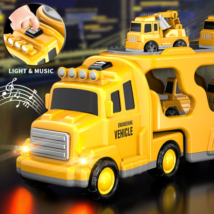 Bennol Construction Truck Toys for Toddler Boy 1 2 3 4 5 Year Old Car Trucks Birthday Gifts Toys for Kids Ages 1-3 3-5 5-in-1 Construction Trcuk with Excavator Crane Mixer Bulldozer