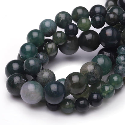 Chicager Natural Stone Beads for Jewelry Making,8mm Moss Agate Polished Smooth Round Gemstone Beads for Bracelet Necklace 15 Inch