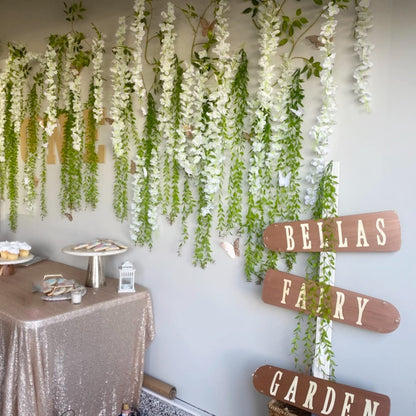 WONICE Artificial Wisteria Hanging Flowers Fake Wisteria Flower Garland Silk Vines Rattan Decor for Home Wedding Arch Wall Garden Greenery Bedroom Outdoor Office Party Decoration (12, White)