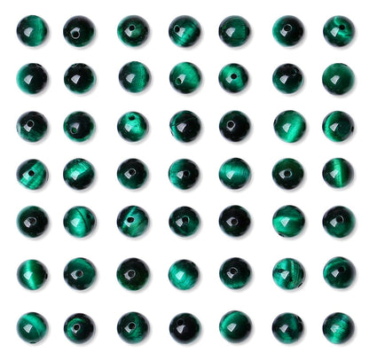 QINJIEJIE 60PCS Green Tiger Eye Beads 8mm Stone Beads Round Loose Gemstone Bead for Bracelet Beading Crystal Jewelry Making DIY Necklace Earrings 0.32"