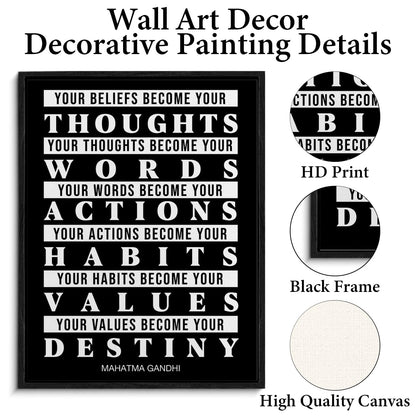 Inspirational Framed Canvas Wall Art Positive Watch Your Thoughts Poster Print Wall Decor Motivational Painting for Home Bedroom Office Decoration 11.5x15 Inches