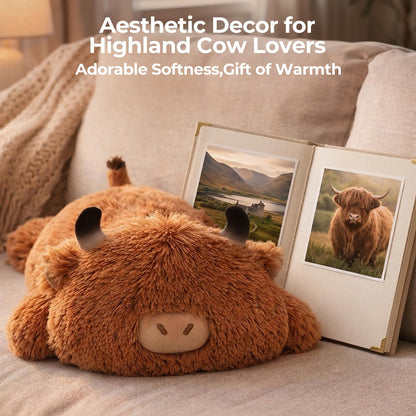 Mewaii Cute Highland Cow Plush Pillow, Kawaii Plushies Highland Cow Stuffed Animals, Squishy Plushies, Cuddle Plush Pillow for Kids & Girls (13 Inch)