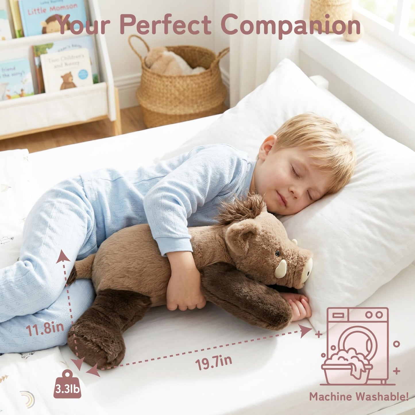 Niuniu Daddy Weighted Wild Boar Stuffed Animal for Kids & Adults, 20 Inch 3.3lb Large Plush Toy with Soft Fur, Weighted Plushies Pillow for Sensory Calm, Huggable Gift for Everyday Comfort