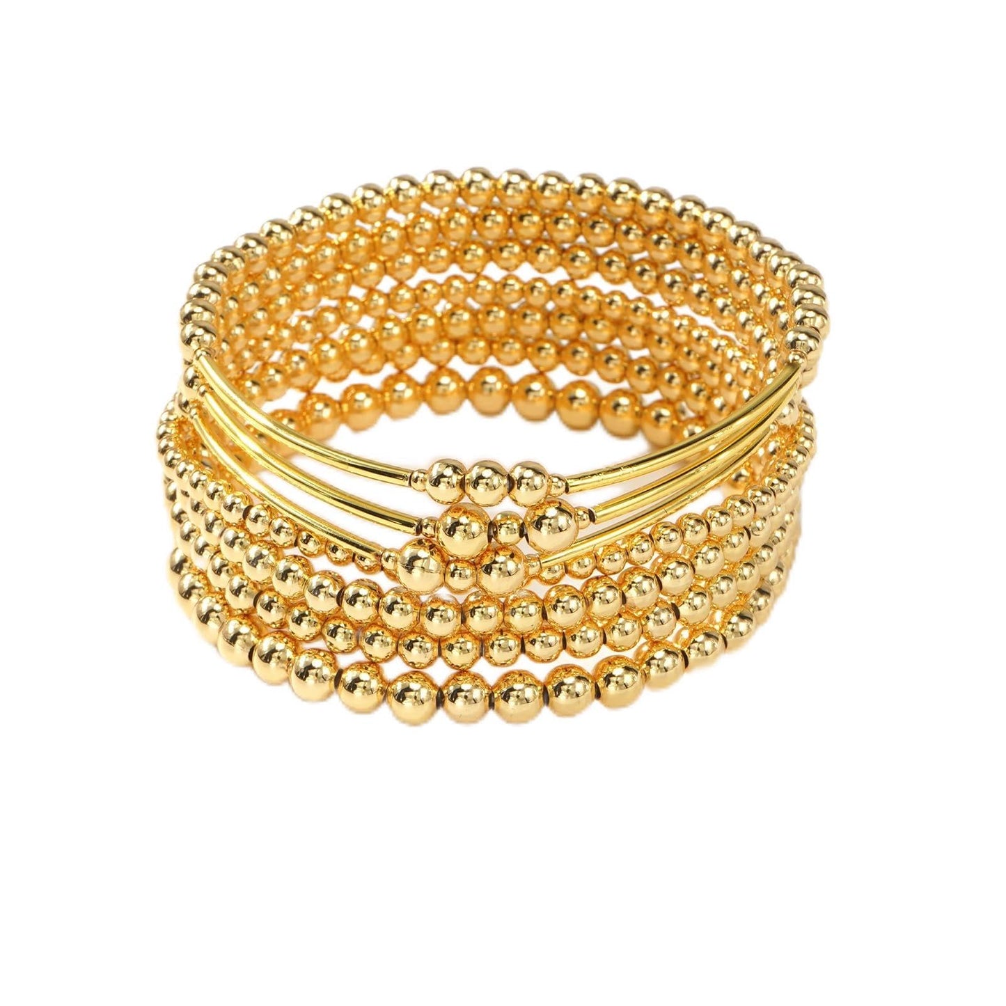 SHINUS BOHO Dainty Gold Beaded Bracelet Stack for Women,Handmade Bohemian 14K Gold Plated Beads Stretch Stackable Bracelets Set Fashion Prom Holiday Jewelry Gifts Friendship Family