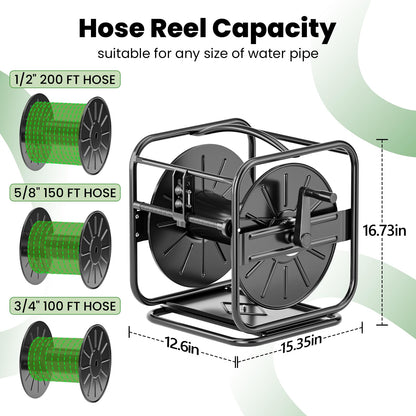 SPECILITE Garden Hose Reels, Holds 100 to 200 FT Hoses, Upgraded Guide System, 360° Swivel Base, Includes 5/8'' x 6ft Leader Hose for Outside, Yard, Wall Mount/Floor Water Pipe Spool