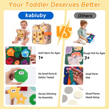 kabiuby Giraffe Busy Book for Toddlers 1-3, Montessori Toys Toddler Busy Board for 1 Year Old, Felt Quiet Book Sensory Learning Activity Books, Airplane Car Travel Toys, Gifts for Boys Girls 1+