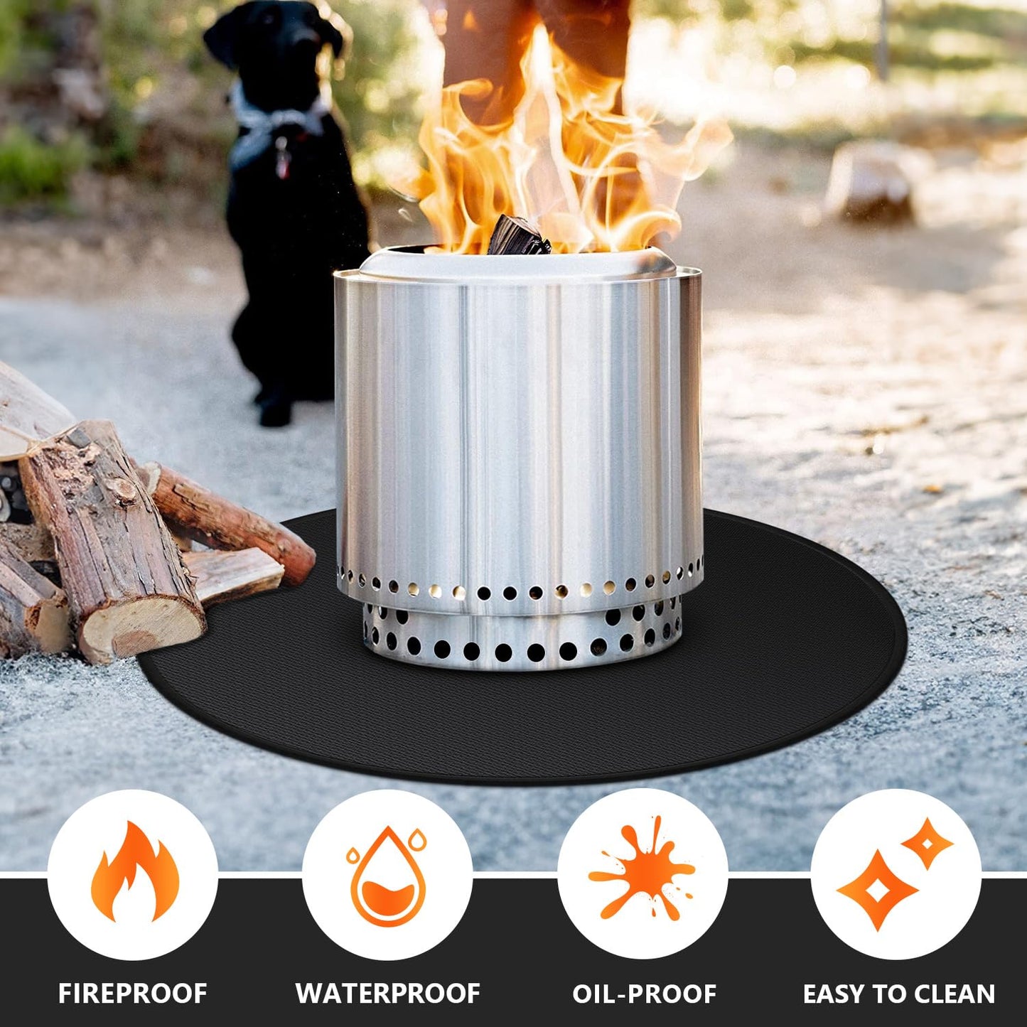 Huchiz 36'' Fire Pit Mat for Solo Stove Bonfire, Double-Sided Fireproof Under Grill Mat Deck Patio Protector Pad, Round BBQ Mat for Solo Stove Accessories, Easy to Clean, Reusable