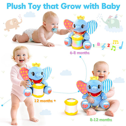 Hodurgyi Baby Toys 6-12 Months, Elephant Musical Plush with Lights, ABCs, Animal Sounds, Numbers, Infant Early Learning Toy,Christmas Birthday Gifts for 6+ Month Boys &Girls