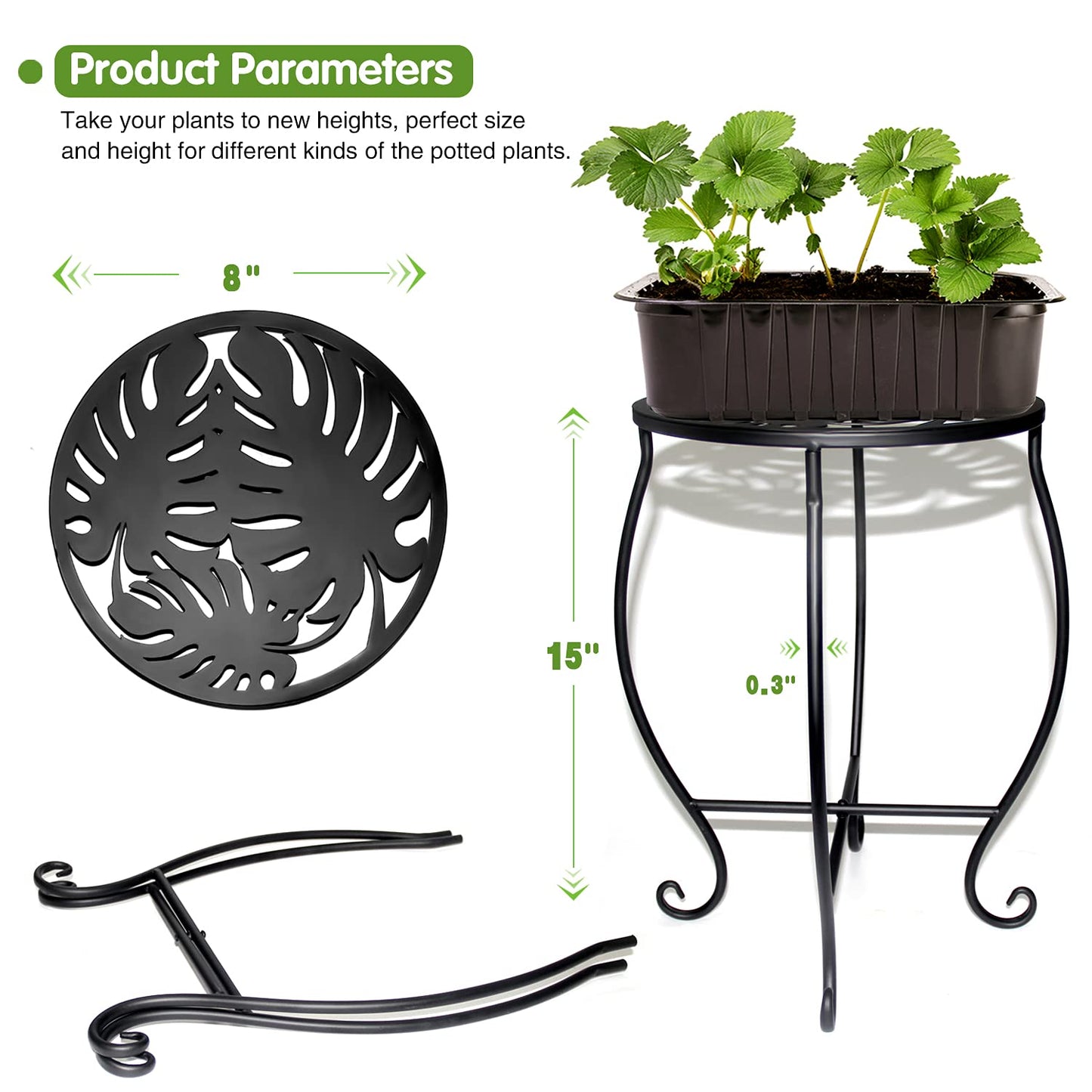 Aonagi 15" Tall Metal Plant Stand, 8" Wide Round Plant Stand for Flower Pot Rustproof Iron Plant Holder for Indoor Outdoor Use, Easy Assemble Flower Stand for Home Garden Display Greenery (Round 2pcs)