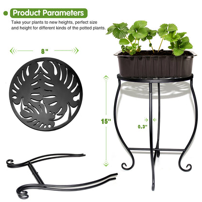 Aonagi 15" Tall Metal Plant Stand, 8" Wide Round Plant Stand for Flower Pot Rustproof Iron Plant Holder for Indoor Outdoor Use, Easy Assemble Flower Stand for Home Garden Display Greenery (Round 2pcs)