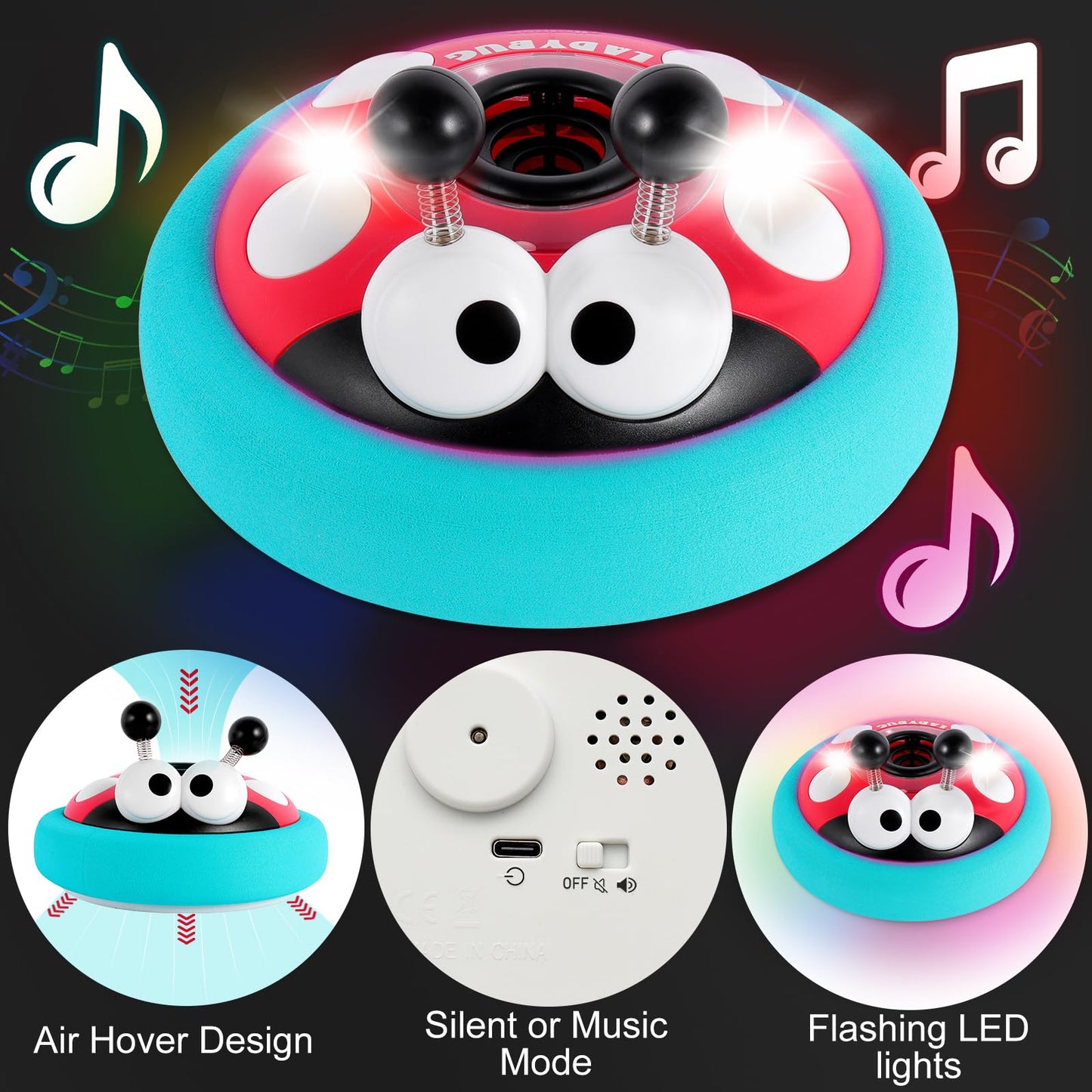 Hover Soccer Ball for Kids,Rechargeable Air Floating Football,LED Lights,Soft Foam Bumpers,Ladybug,Christmas Birthday Gifts,Indoor Outdoor Toy Games for Boys girls Age 3+4,5,7,9,10,11 Year Old,6-8-12