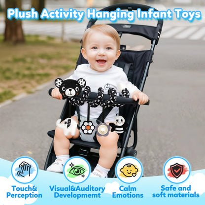 GKDOMS Baby Carseat Toy Black & White Rattle Spiral Hanging Activity Stroller Toy for Newborns Boys and Girls - Bear