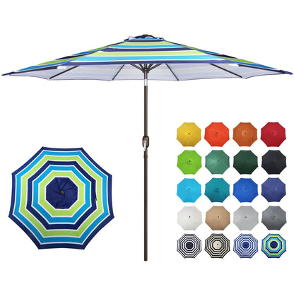 Blissun 10FT Patio Umbrella, Outdoor Table Umbrella, Yard Umbrella, Market Umbrella with 8 Sturdy Ribs, Push Button Tilt and Crank, Blue & Green