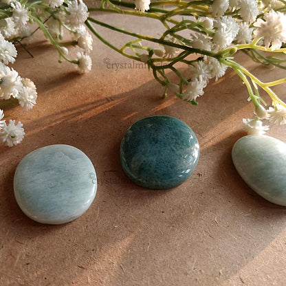 crystalmiracle Beautiful Amazonite Gemstone Worry Stone Positive Energy Crystal Healing Thumb Stone for Reiki Meditation Feng Shui Gifts for Men Women