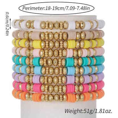 Behrooci Friendship Bracelets Boho Stackable Bracelets for Women Surfer Heishi Clay Bead Bracelet Stretch Preppy Bracelet (9pcs Colorful)