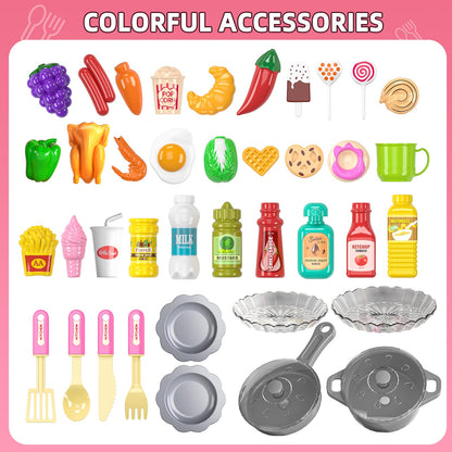 MSKOLER Play Kitchen Playset, Girls Kitchen Toys for Ages 2-6 4-8 with Light, Sound and Spraying, Sink Toy Accessories, Cooking Stoves, Pretend Food for Toddlers 1-3 3-5