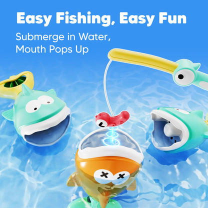 iPlay, iLearn Baby Fishing Bath Toy, Toddler Bathtub Magnetic Fishing Game W/Pole Net Fish Water Squirt Animal, Kid Shower Bathtime for Pool Play, Birthday Gift 6 12 18 Month 1 2 3 Year Old Boys Girls