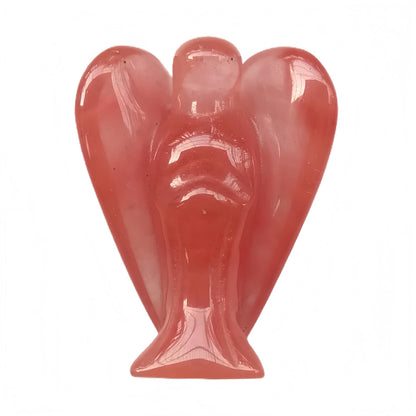 Afucats Synthetic Cherry Quartz Healing Guardian Angel Indoor Decorative Stone,1.5 Inches Carving Pocket Palm Statue,Gift for Her Christmas Décor